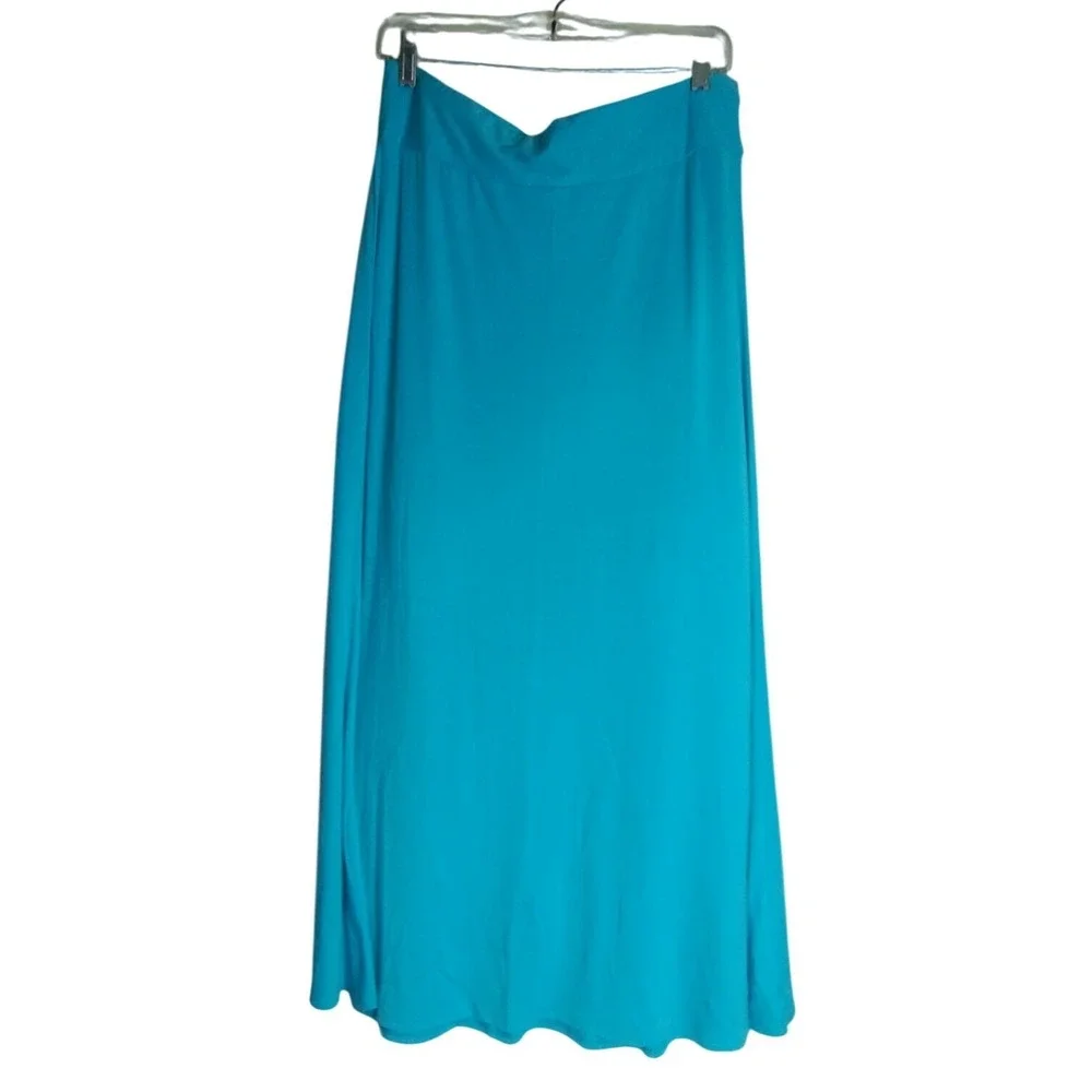 Dress barn Maxi Skirt Large Turquoise Aqua Pull on Stretch A-Line NWT Women's